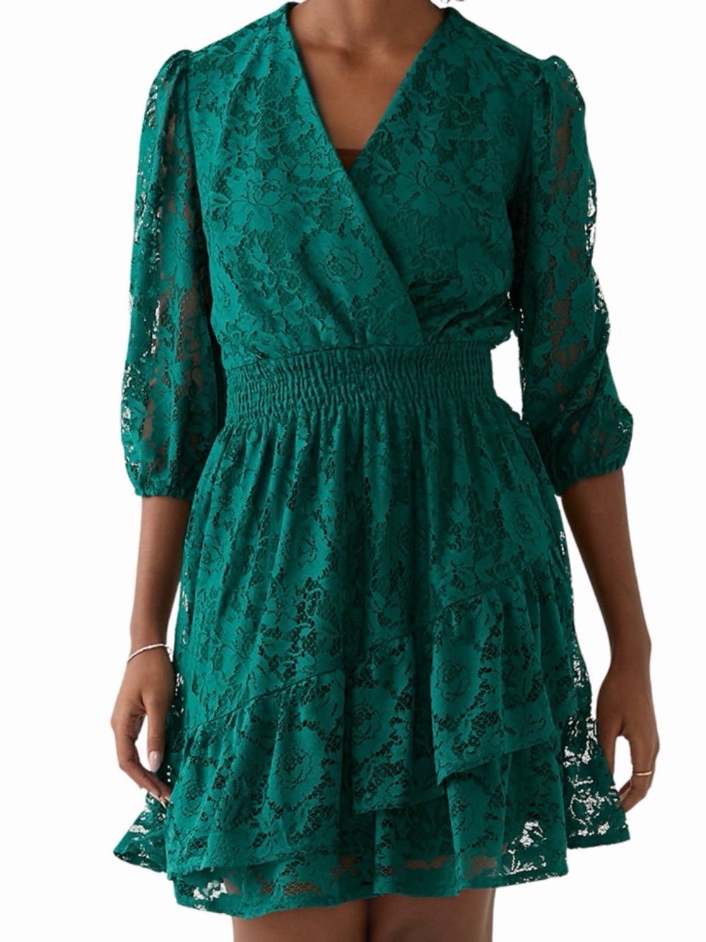 Maison Tara Emerald Green Lace Fit and Flare Dress